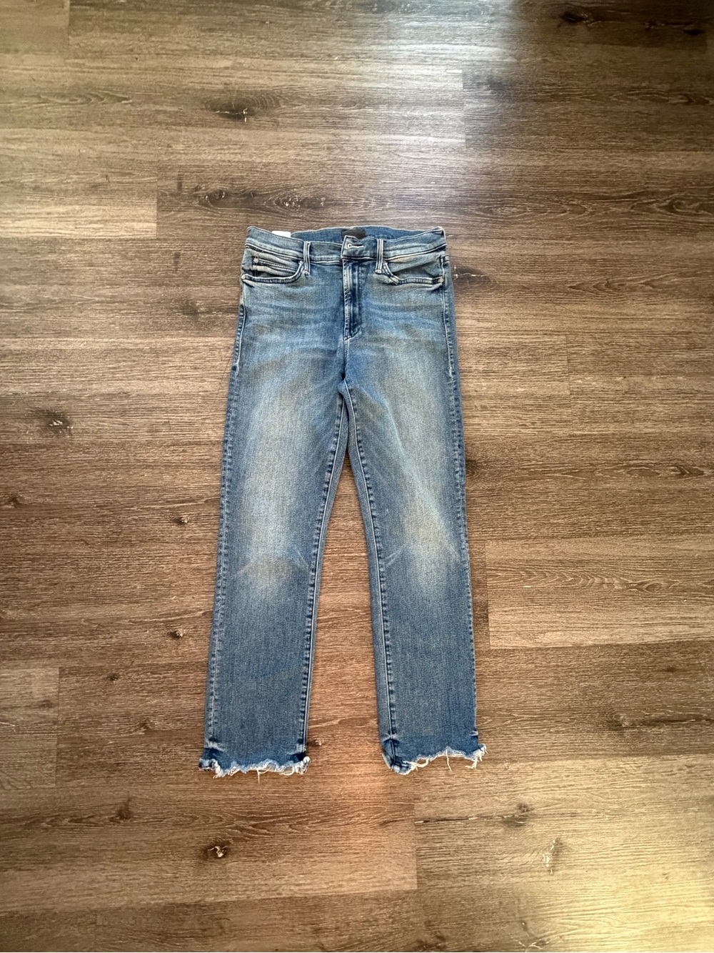 MOTHER Light Blue Cropped Frayed Hem Jeans